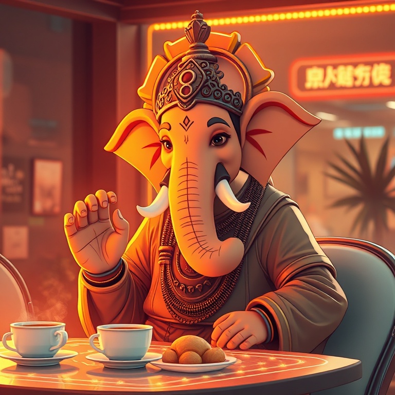 Ganesha · holographic table covered